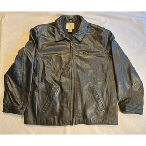 Black Leather Jacket Mens Size XL Full Zip 4 Pocket Lined Heavy Field Gear VTG